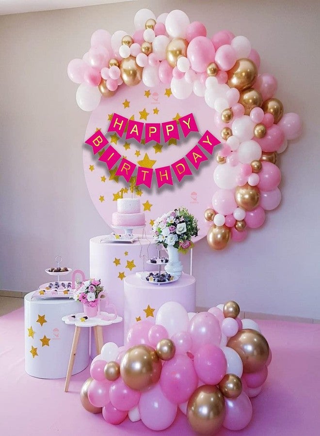 Hemito Birthday Decoration Kit 54 pc - Pink White Pastel Balloons Combo with Birthday Banner, Arc, Glue Dot for Girls Kids Baby Birthday Decoration Items | Birthday Decoration Combo - Image 1